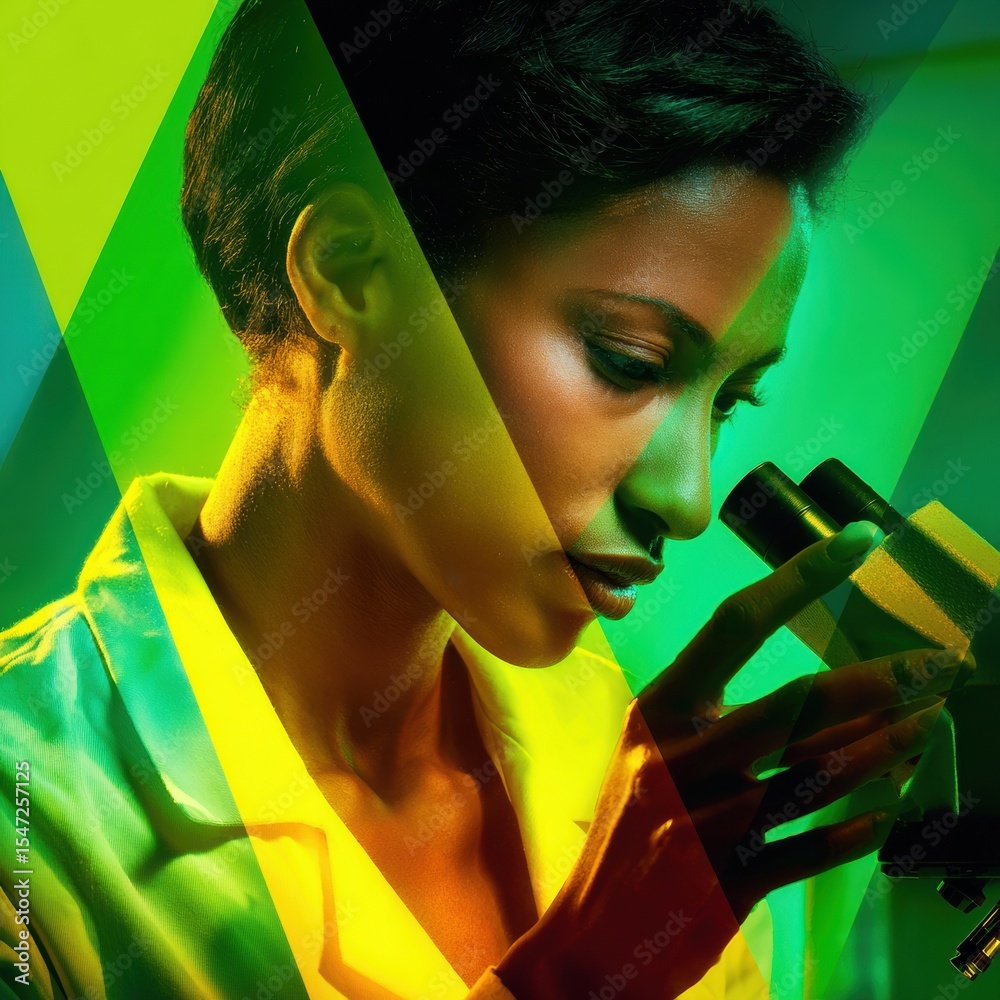 Poster Cancer screening scientist examining microscope slide with focused precision in vibrant modern lab for diagnostic accuracy and advanced biomedical research