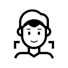 Minimalist facial recognition icon logo for AI identity scan and secure access design