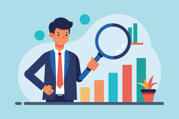Fototapeta premium magnifying glass analyzing investment graph vector illustration