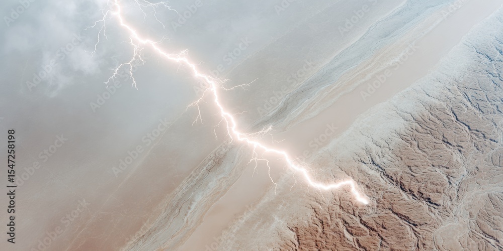 Aufkleber Minimalistic weather satellite lightning strike during thunderstorm with atmospheric disruption, symbolizing resilient telecom systems and signal reliability