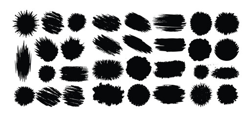 A grunge set of colorful ink paint splashes and brush stroke elements for design illustration