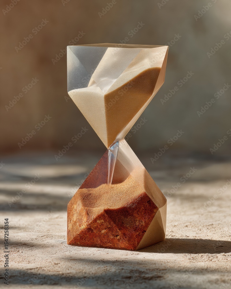 Aufkleber rustic geometric hourglass with flowing sand in natural brown and sienna tones for time management a