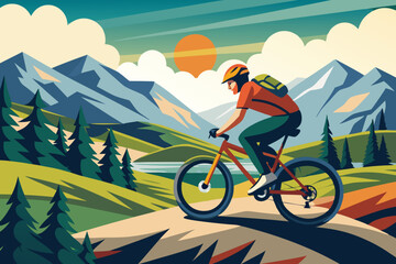 Fototapeta premium A man mountain bike ride vector illustration