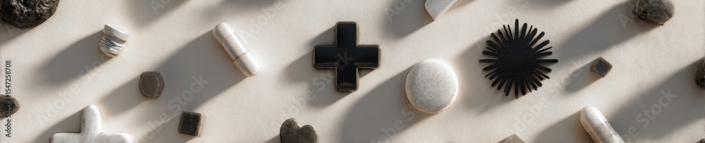 Poster Modern Retirement Insurance Concept with Floating Healthcare Icons over Abstract Surface for Secure Coverage and Comprehensive Welfare Marketing