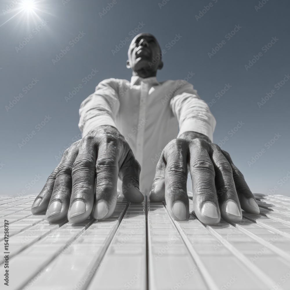 Poster Moody silhouette of businessmans hands on futuristic scheduling interface with dynamic contrast for digital time management marketing