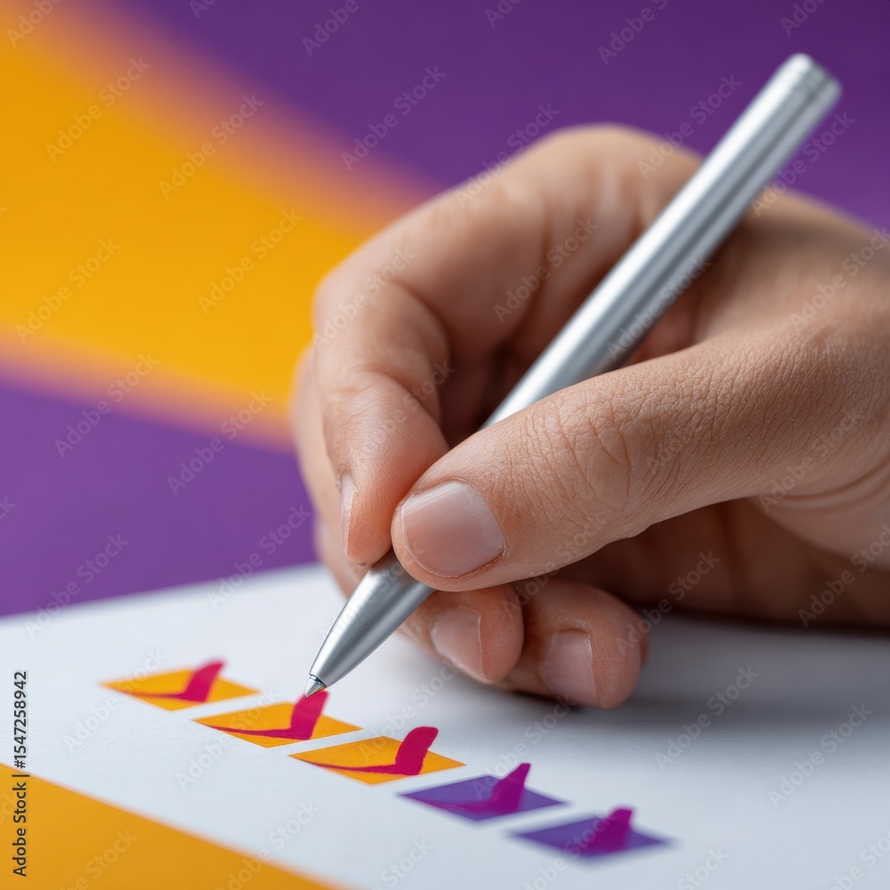 Poster Systematic Task Completion on Geometric Checklist with Bold Triadic Palette for Productivity App Marketing and Modern Business Organization
