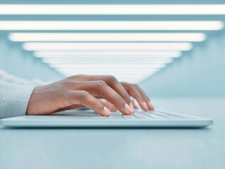 Digital Membership Onboarding Hands Typing on Laptop with Registration Form in Industrial Cool Tone Workspace Modern User Account Creation Concept