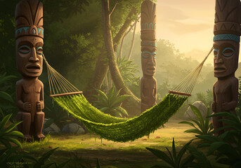 Relaxing tropical forest hammock