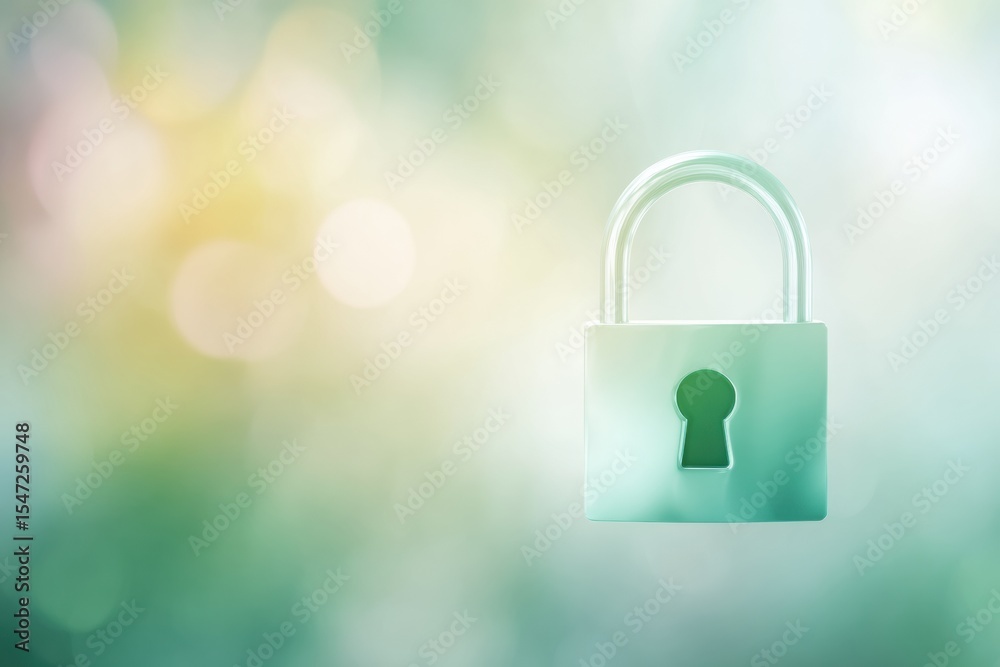 Poster ethereal cybersecurity training sign with padlock and shield icons in soft green and pale yellow for