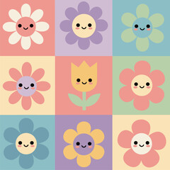 Kawaii Flower Patchwork: Pastel Floral Design