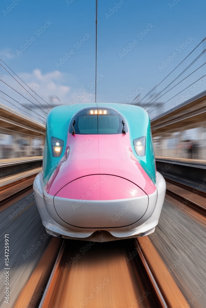 Poster bullet train tokyo high-speed modern urban transport with motion blur emphasizing velocity and conne