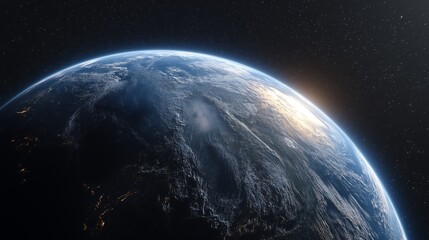 A view of earth from space with visible continents clouds and stars in the background darkness