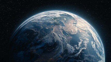 Obraz premium A view of earth from space with visible continents clouds and stars in the background darkness