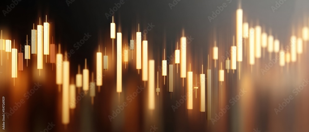 Poster glowing gold price chart with digital market data visualization and technical analysis overlays for 