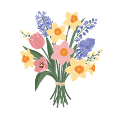Spring Bouquet of Tulips, Daffodils, and Hyacinths