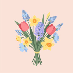 Spring Bouquet of Tulips, Daffodils, and Hyacinths