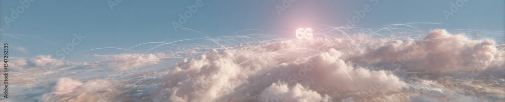 Poster futuristic 6g technology symbol above earth with illuminated global network lines representing next-