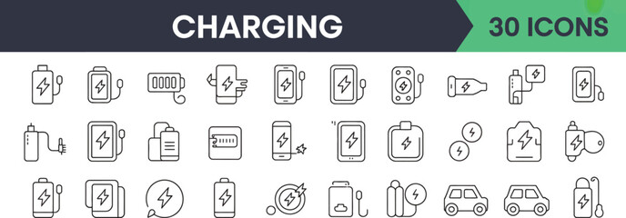 Charging icons representing battery power and energy supply