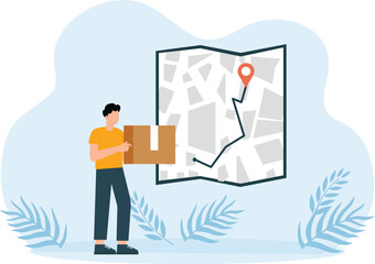 Delivery map,services concept, online delivery application, fan with package, shipping, delivery man
