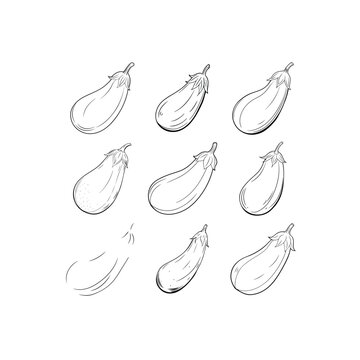 Eggplant outline icon set on white background. Eggplant coloring page