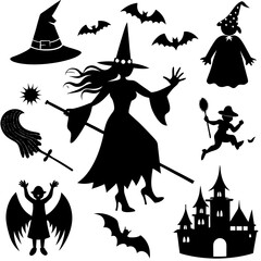 Witch Silhouettes Vector Set – Halloween and Witchcraft Theme

