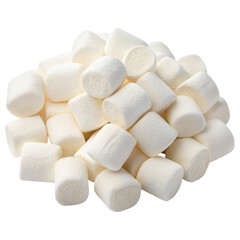 White marshmallows piled on a white background, showcasing their soft texture and smooth surface for dessert and snacking applications