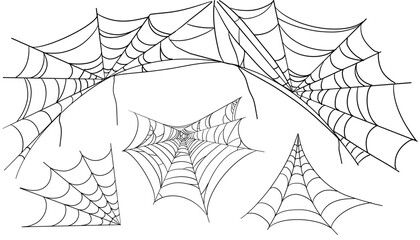 Spiderweb corner line border, gothic scary hanging net frame. Simple spooky halloween decoration. Cobweb spider trap.