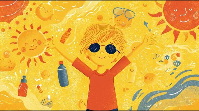 Bright sun shines down as kids play joyfully on the beach, showcasing laughter, games, and summer fun all around