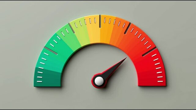 The display shows a performance gauge with a needle pointing to the mid-range section, illustrating measurement status clearly
