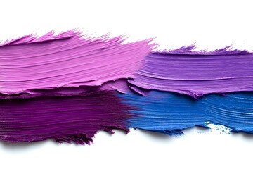 Vibrant smears of pink, purple and blue cosmetic texture on white background, makeup product swatches showing creamy consistency and rich pigmentation for beauty industry.