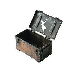 Open military ammo box isolated on transparent background