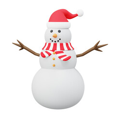3d Set Snowman with Xmas hat. Illustration of the snowman wearing Santa hat Christmas decoration design theme