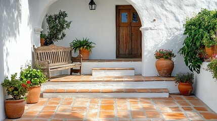 Fototapeta premium Mediterranean Patio Design: Terracotta & Wood