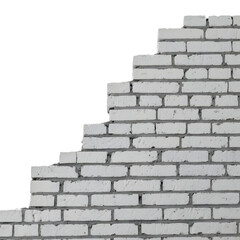 White brick wall with broken edge isolated on transparent background