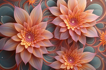 Obraz premium Intricate Coral and Peach Flowers Digital Art Print