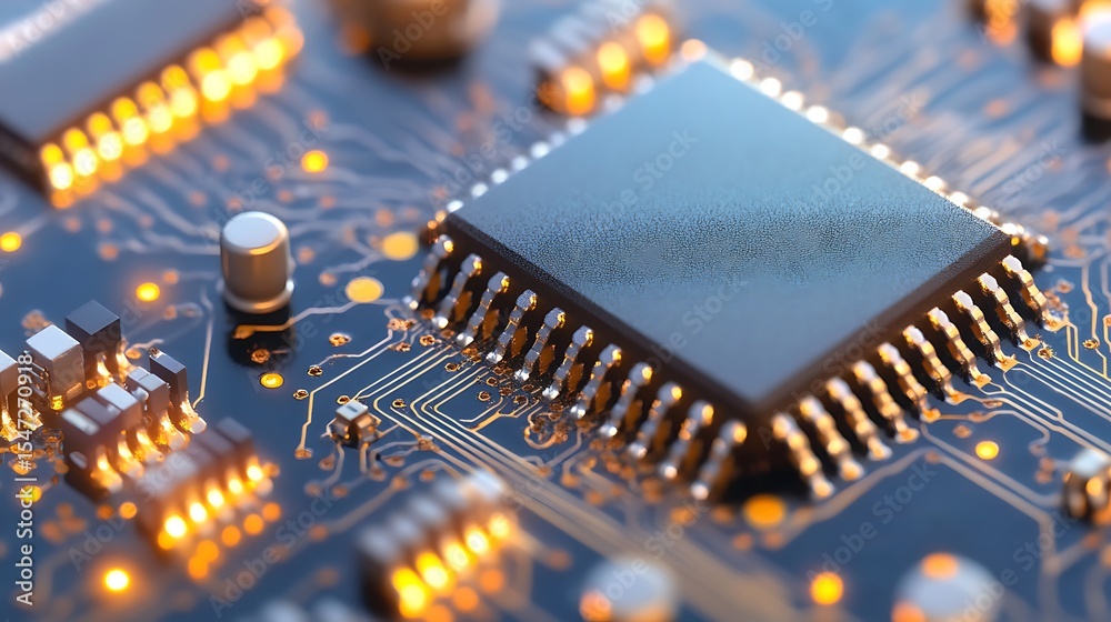 Poster close up of circuit board electronic components computer technology microchip processor cpu motherbo