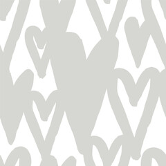 Heart seamless pattern texture. Valentines day illustration of romantic white hand-drawn hearts on pastel pink background. Wedding brushstroke repeating print design.