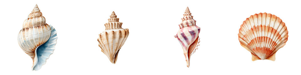 Watercolor Seashells Set Isolated on White Background - Marine Life Illustration