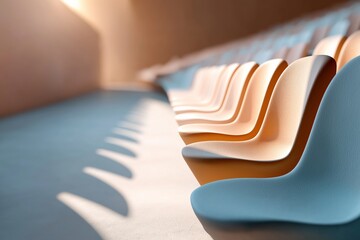 Modern curved seating in sunlit auditorium