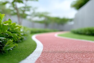 Serene curved track surrounded by greenery in lush outdoor setting