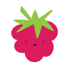 Cute raspberry. Smiling face. Flat vector design on white background.