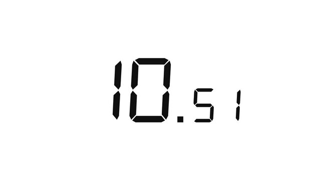 15.00 seconds digital countdown timer with large seconds and small milliseconds. Matte black digits on white background. Stopwatch-style timer for sports, games, and more.