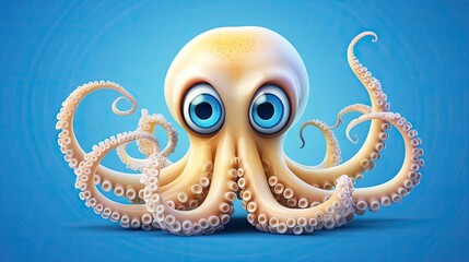 Obraz premium Hyper realistic 3d render Cute Cartoon Octopus: Big Eyes, Ocean Life AI Generative