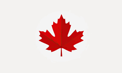 Fototapeta premium Red maple leaf icon isolated on white background with detailed vein pattern vector illustration symbolizing Canada autumn nature and national identity