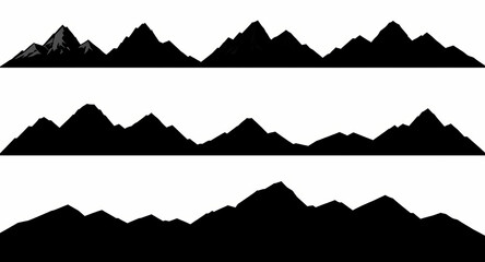 Majestic Mountain Range Silhouettes Three Panoramic Views for Design Projects