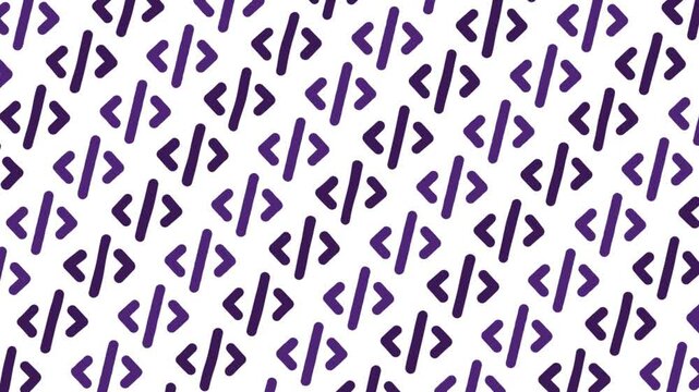 Two-tone purple coding icons drift upward with gentle rotation on a white background. Seamless loop symbolizing digital programming flow, code culture, and modern dev aesthetics.