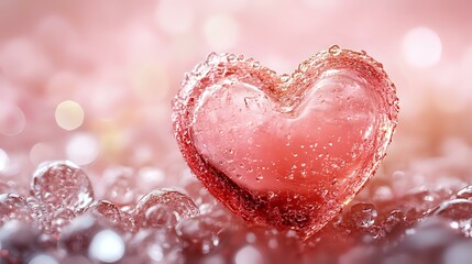 Fototapeta premium Heart-shaped water splash with droplets on pink bokeh background, romantic liquid art photography for Valentine's Day and love concepts.
