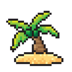Coconut tree on the beach, pixel style, on white background.