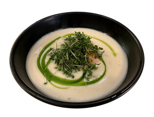 fresh vegetable soup with vegetables, soup isolate on white background.