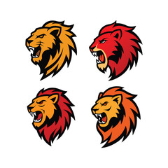 Set of lion head logo colorful vector illustration